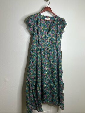 NWT Trovata 100% Cotton Kristi Tiered Floral Button Down Short Sleeve Midi Dress